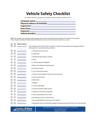 FREE 6  Company Vehicle Checklist Templates in PDF