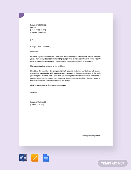 Customer Complaint Letter Templates - Google Docs, MS Word, Pages, DOC