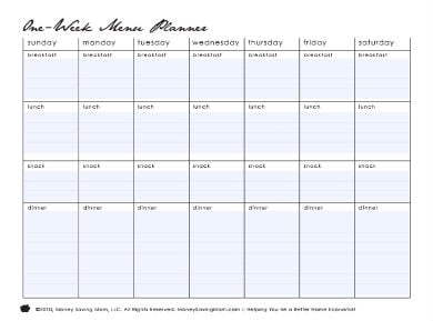 comprehensive menu planner template