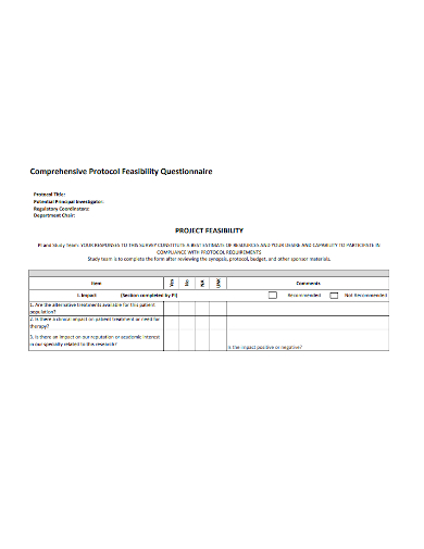 comprehensive protocol feasibility project questionnaire