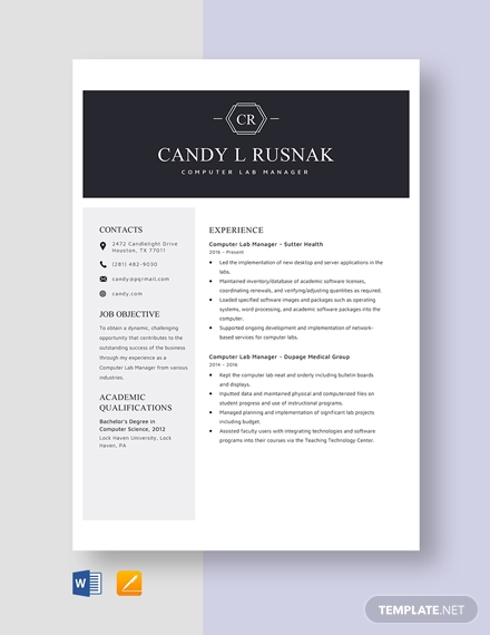computer lab manager resume template