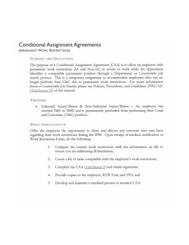 conditional assignment agreement template