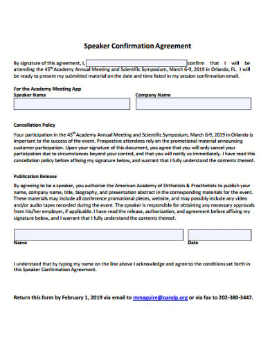 confirmation agreement for management