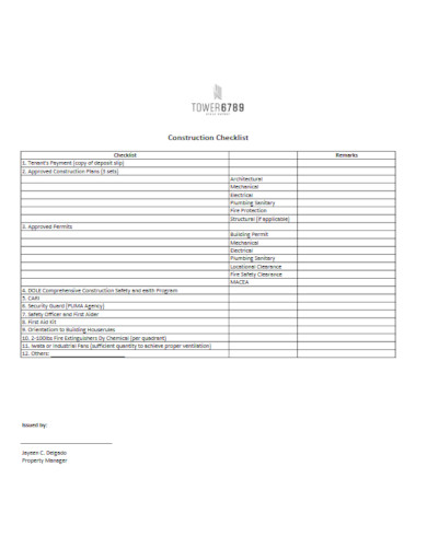 construction checklist example