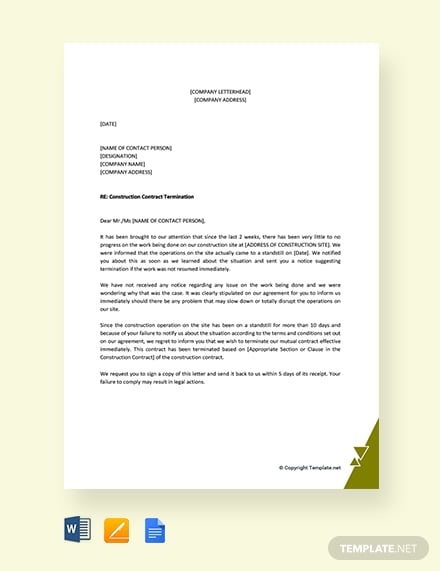 construction contract termination letter