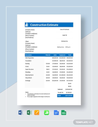 Google Docs Construction Estimate Template