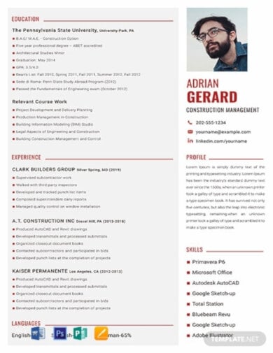 construction manager resume template