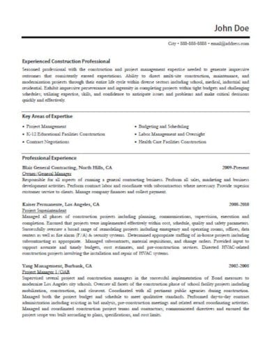 construction professional resume template