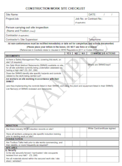 construction work site checklist