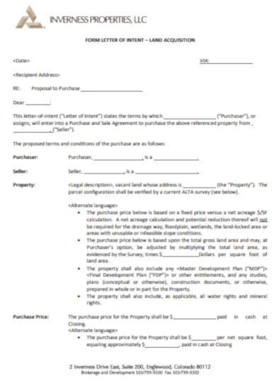 contemporary real estate letter of intent format