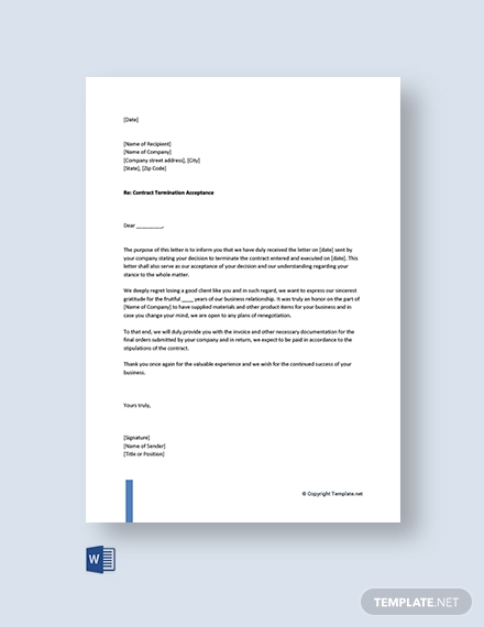 contract termination acceptance letter