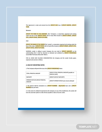 convertible note agreement template