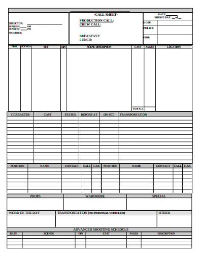corporate production call sheet template