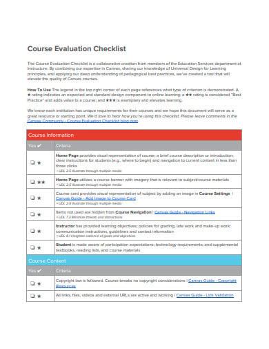 course-evaluation-checklist-template