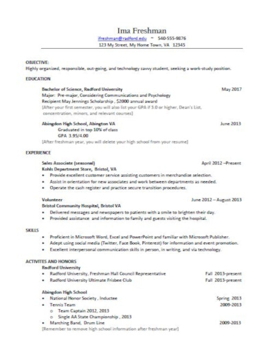 creative freshman resume template sample