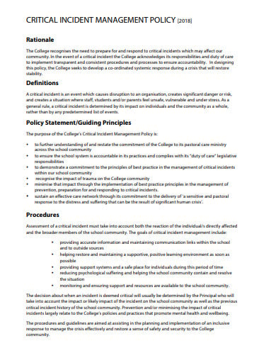 critical incident management policy template