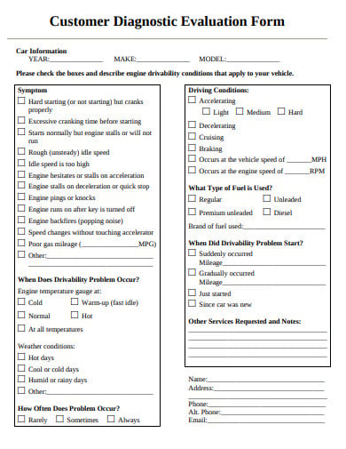 customer diagnostic evaluation form sample