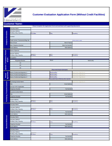 customer evaluation application form example