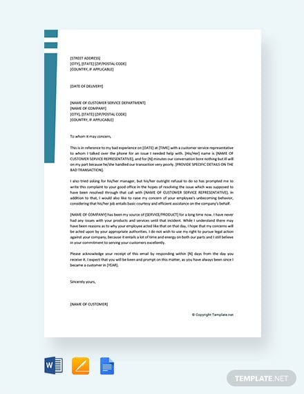 customer service complaint letter