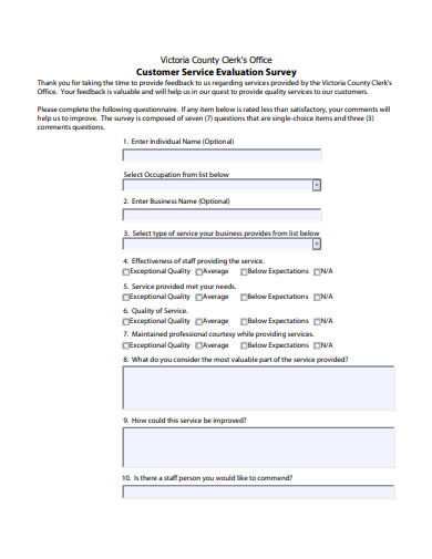 customer service evaluation survey template