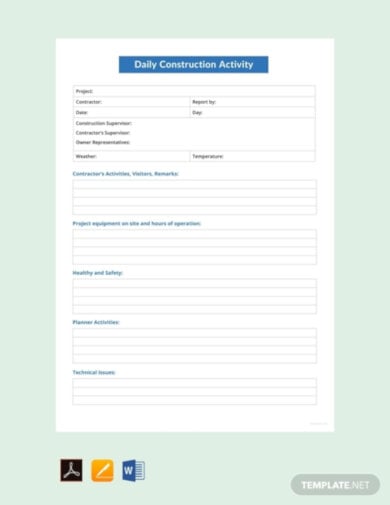 daily construction activity report template