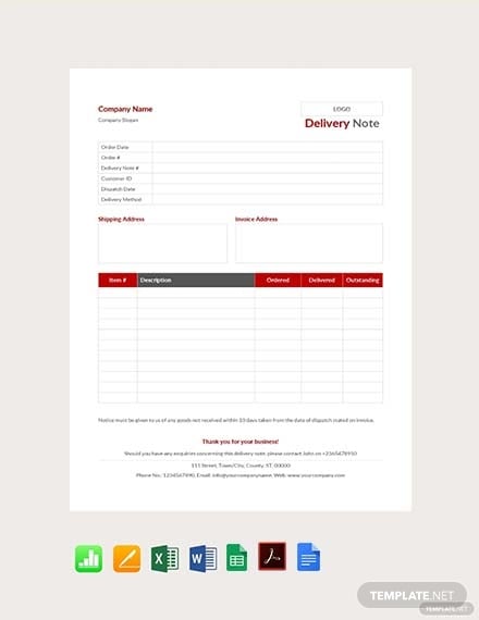 delivery note example template