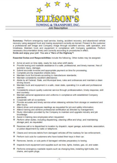 detailed driver job description template