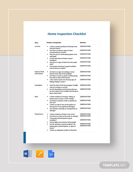detailed home inspection checklist template