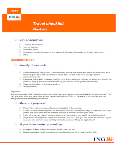 detailed travel checklist template
