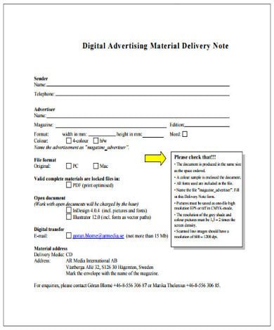 digital advertising material delivery note free pdf format download