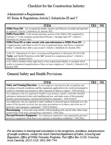 editable checklist for the construction industry