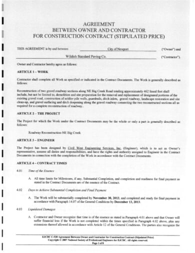 editable construction contract template