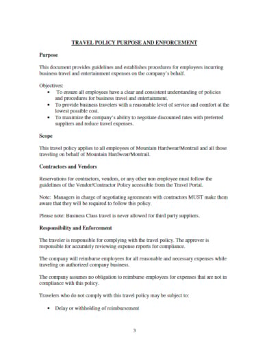 10  Corporate Travel Policy Templates DOC PDF