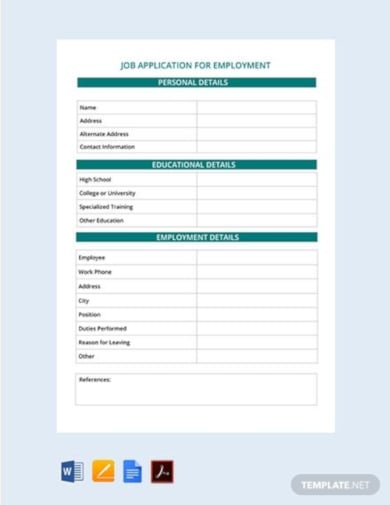 editable job application form template