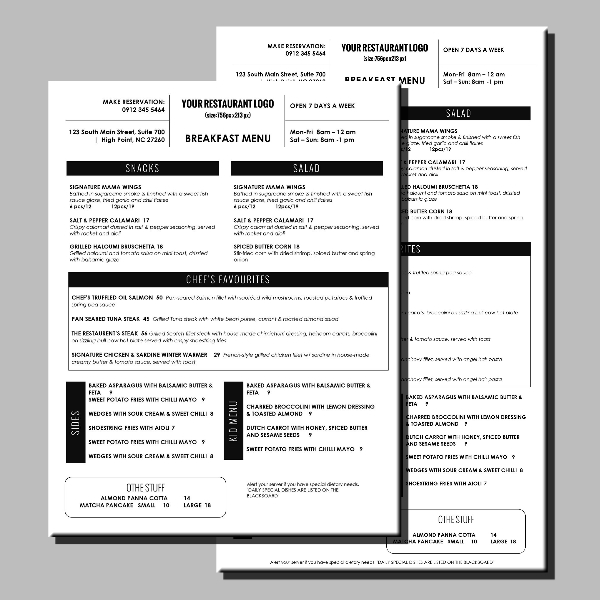 editable restaurant menu cards sample