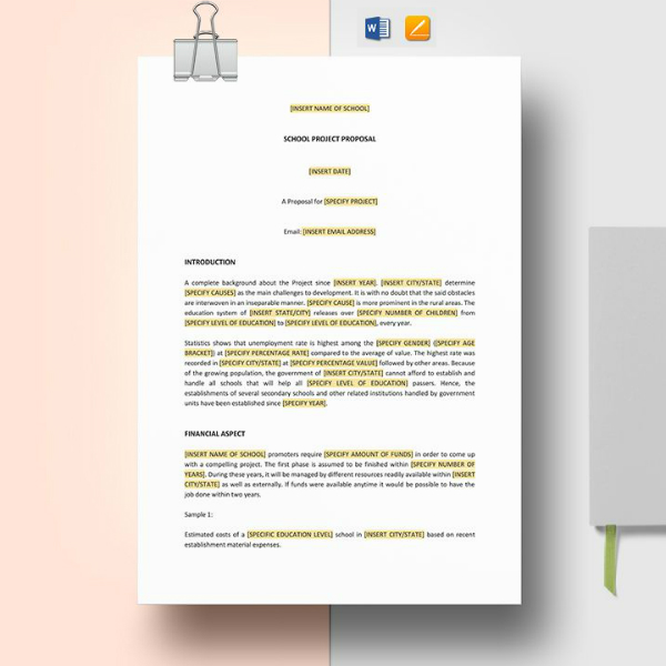 editable school project proposal layout