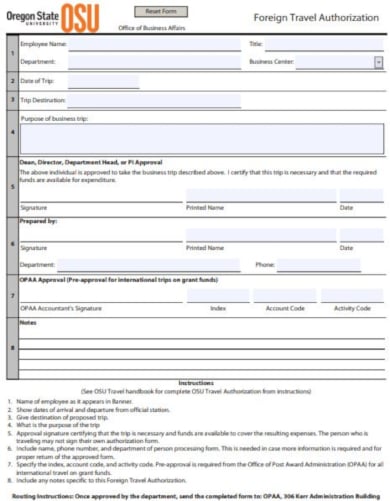 editable travel authorization form template