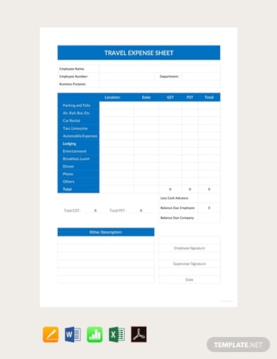 editable travel expense sheet template