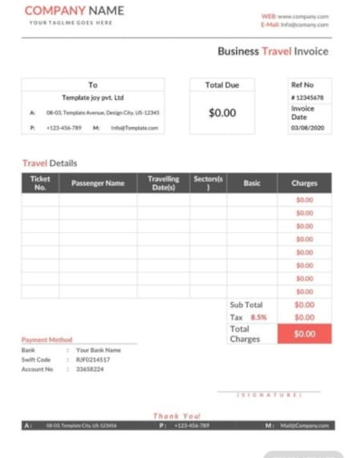 editable travel invoice template