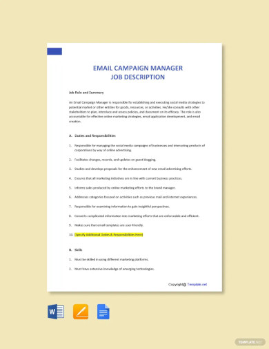 email campaign manager job ad description template