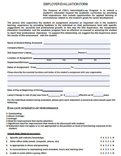 employer evaluation form