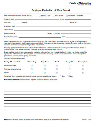 employer evaluation of work report