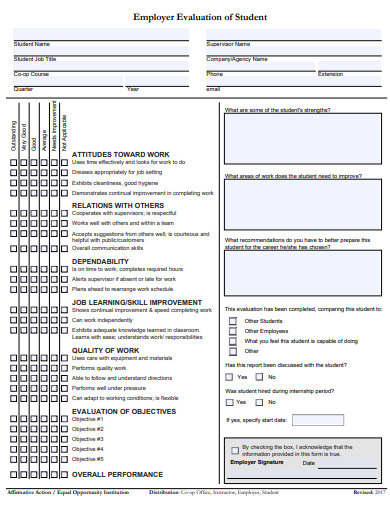 18  Employer Evaluation Templates PDF