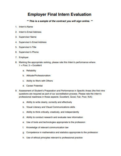 employer final evaluation template