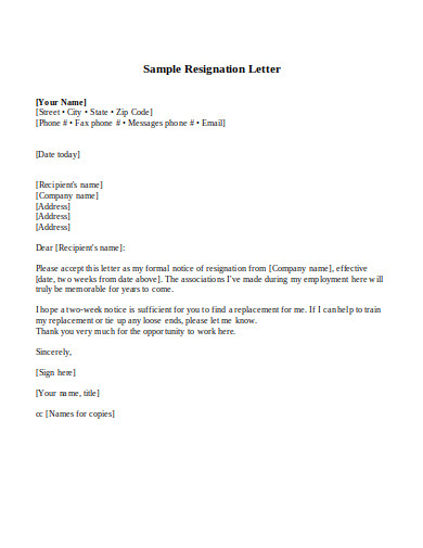 employment resignation letter in doc