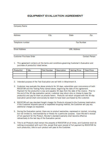 equipment evaluation agreement template 