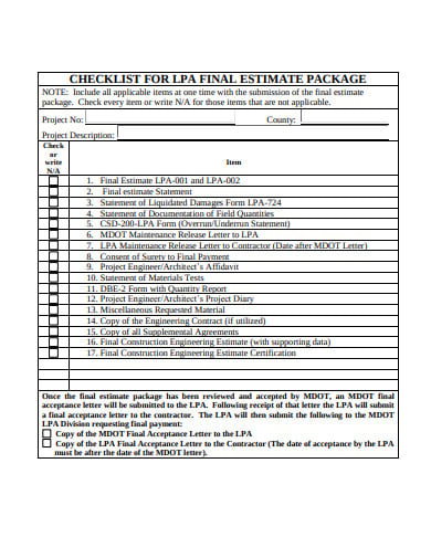 estimate-checklist-template