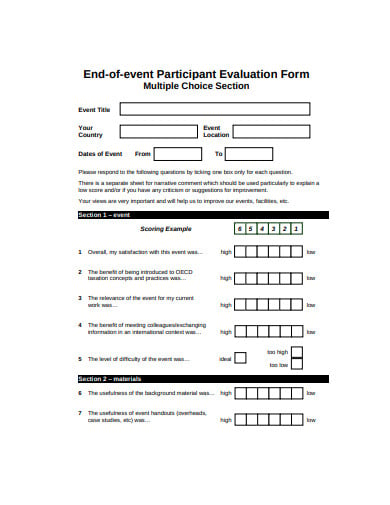 event participant evaluation form