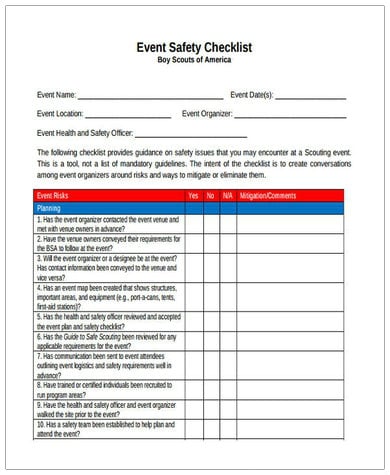 event safety checklist