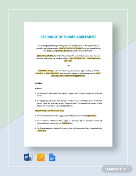 exchange of shares agreement template